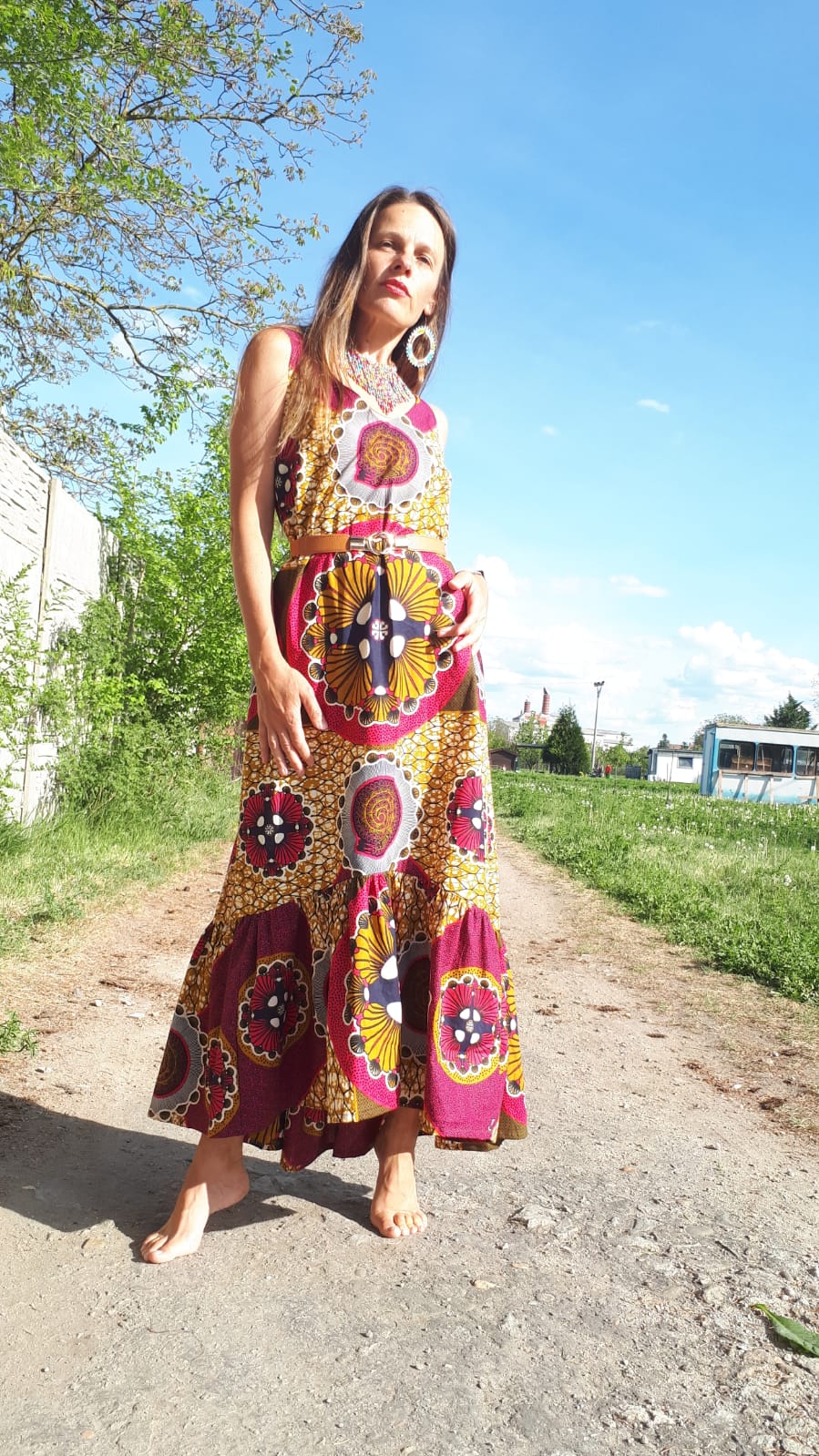 Růžové šaty Yemaya z africké látky