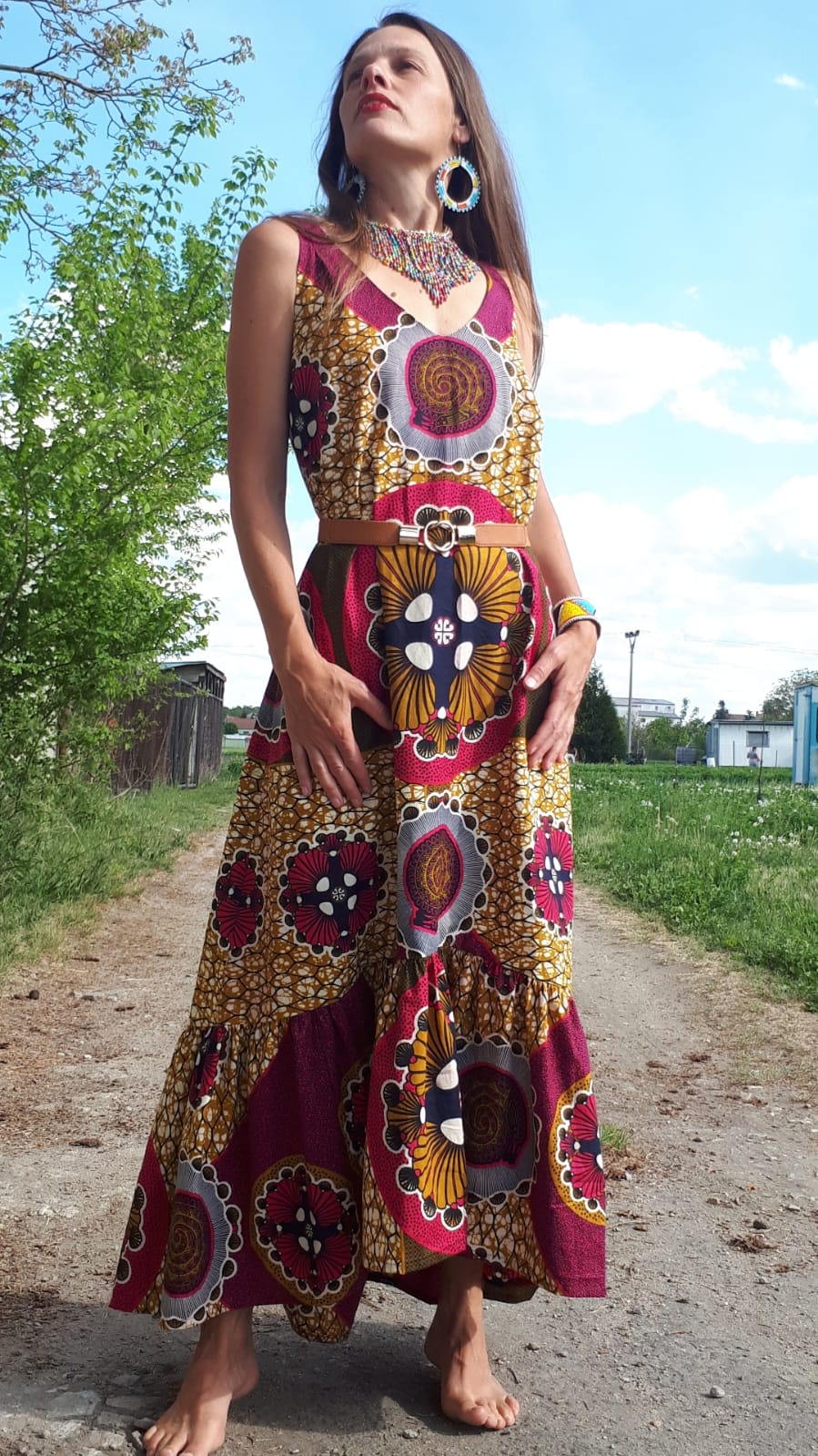 Růžové šaty Yemaya z africké látky