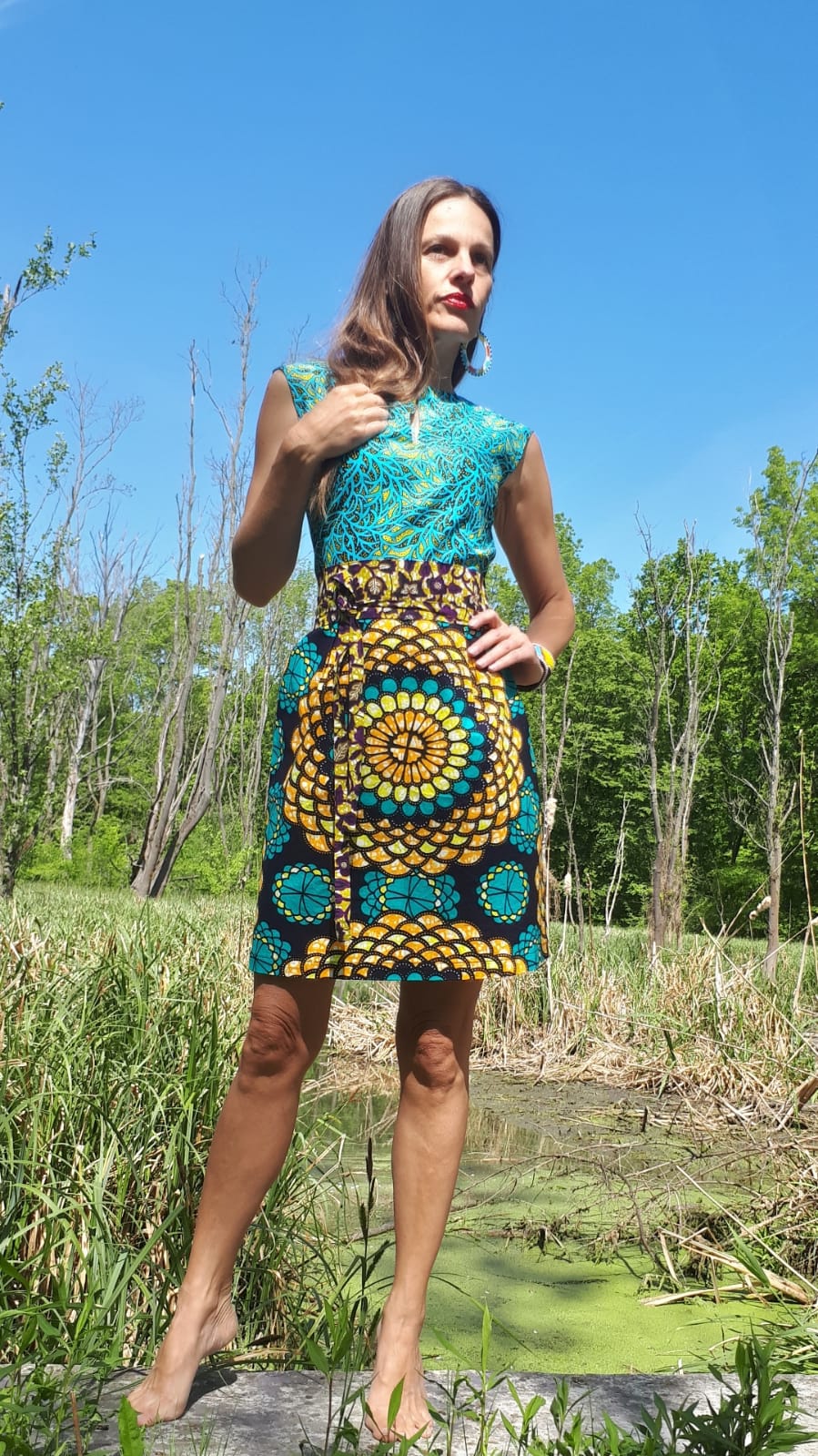 Modré šaty Yemaya z africké látky / Blue african dress