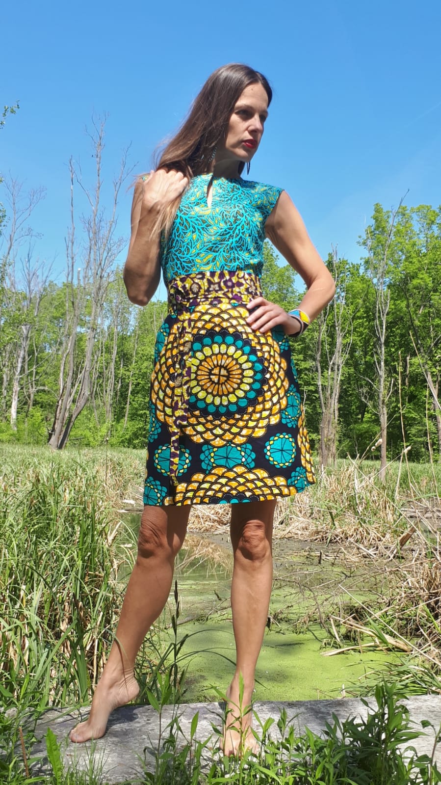 Modré šaty Yemaya z africké látky / Blue african dress