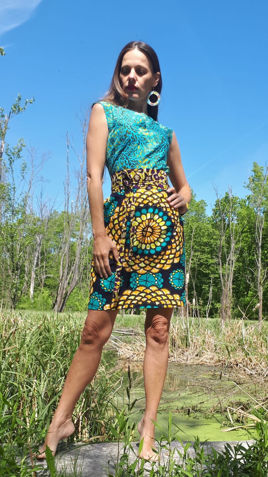 Modré šaty Yemaya z africké látky / Blue african dress