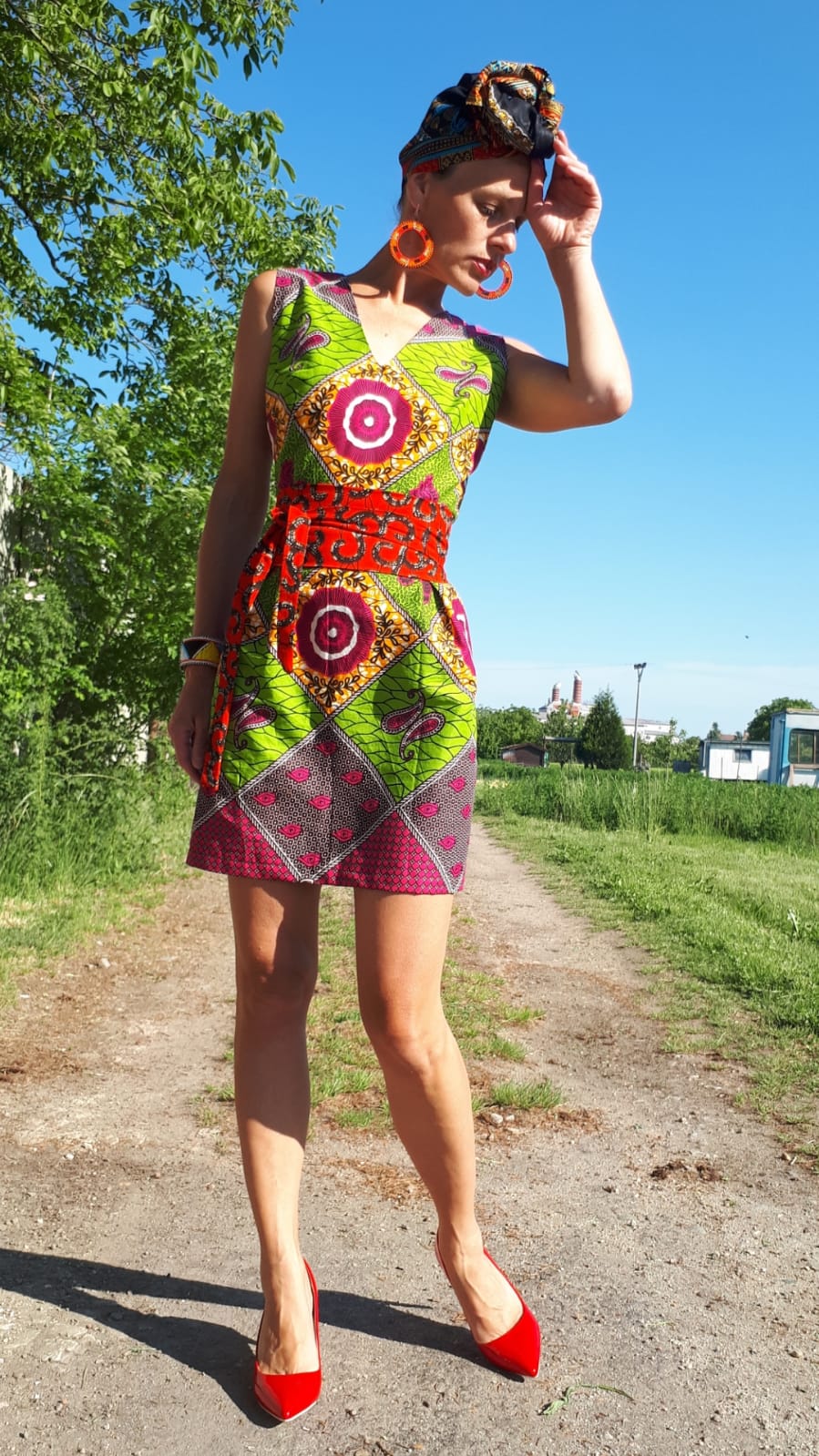 Africké šaty zeleno růžové / African dress pink green