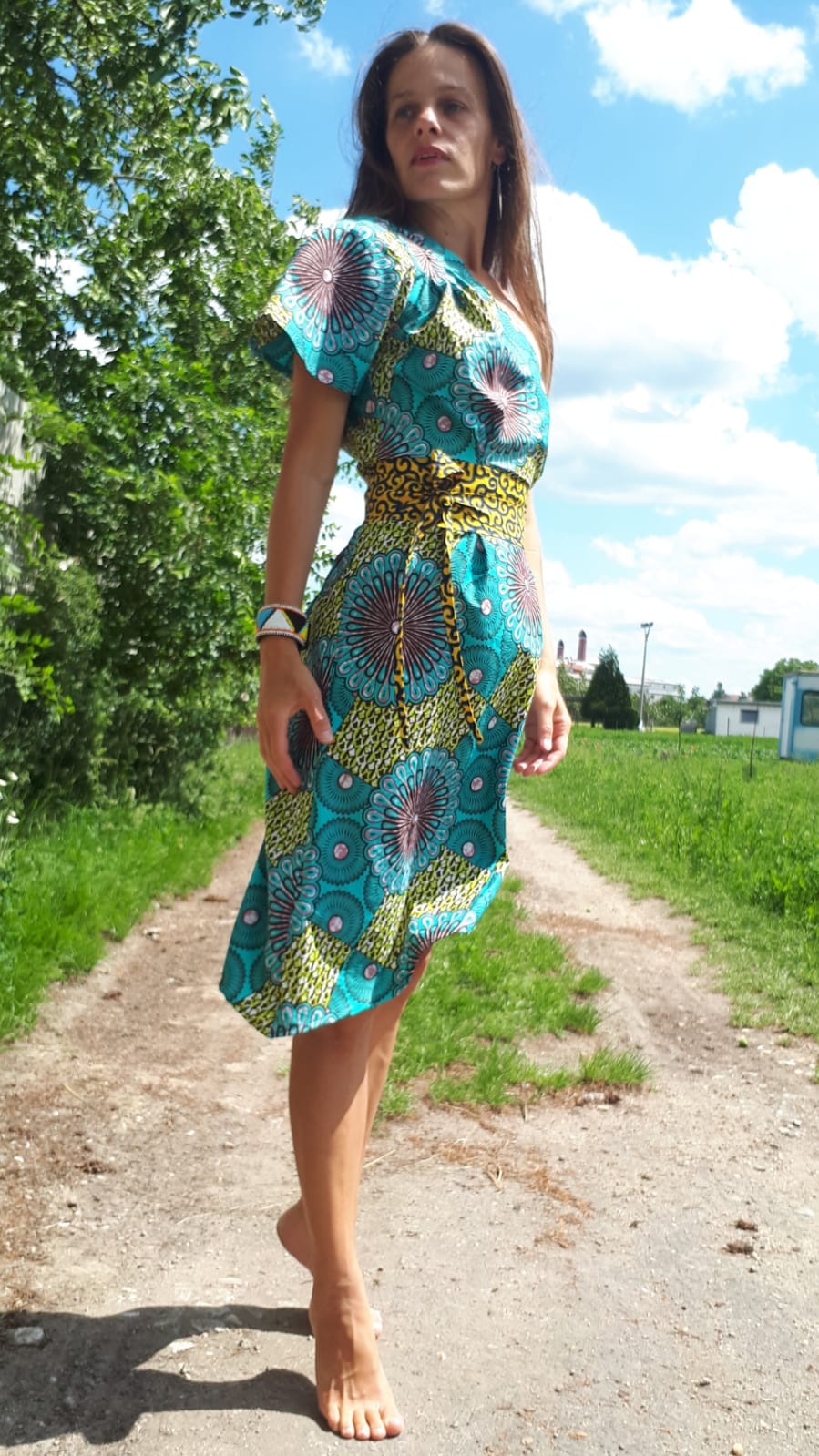 Tyrkysove šaty Yemaya z africké látky / Turquoise african dress