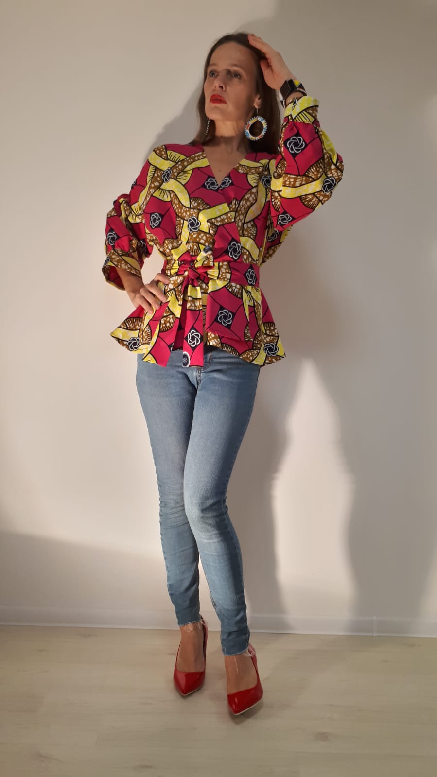 Africká halenka/blouse/ půvabná růžová se žlutou