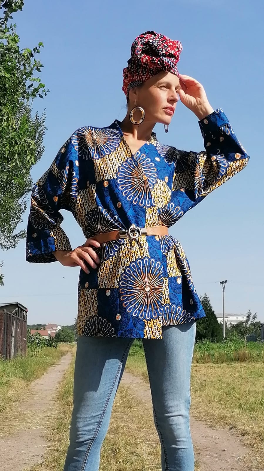 Modrý kardigan z africké látky | Blue Cardigan from african fabric
