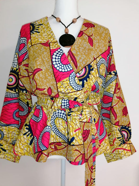 Africká halenka/blouse/ barva písková s růžovou