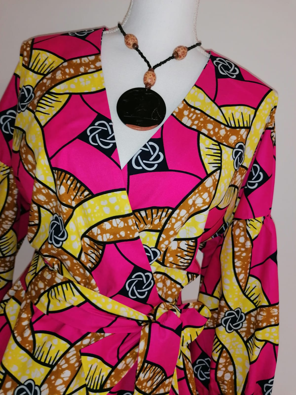 Africká halenka/blouse/ půvabná růžová se žlutou