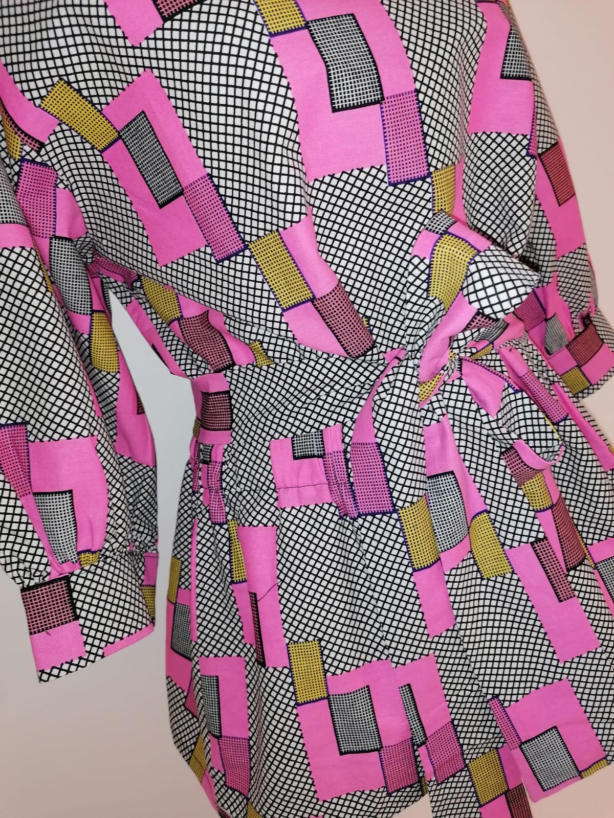 Africká halenka/blouse/ růžová na šedé