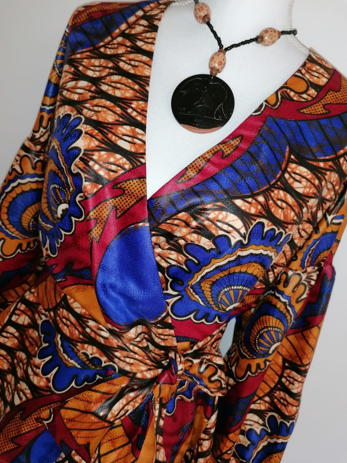 Halenka /blouse/z afrického brokatu hnědá dlouhý rukáv