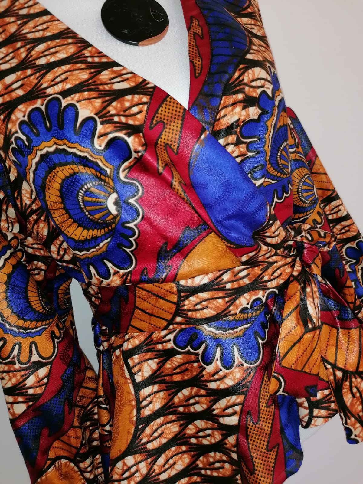 Halenka /blouse/z afrického brokatu hnědá dlouhý rukáv