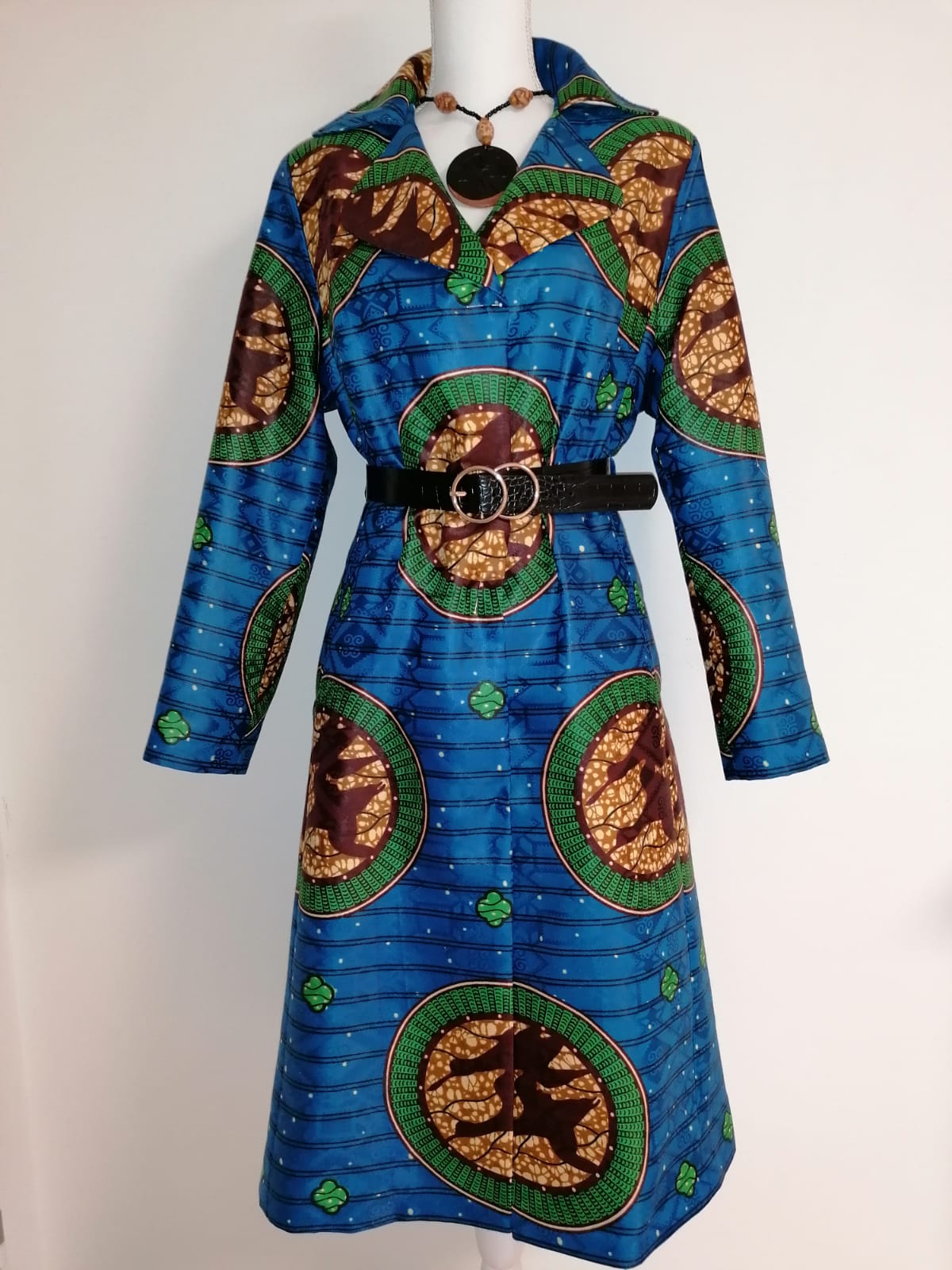 Podzimní kabát z afrického brokatu | Coat from african brocade/ bazin in blue