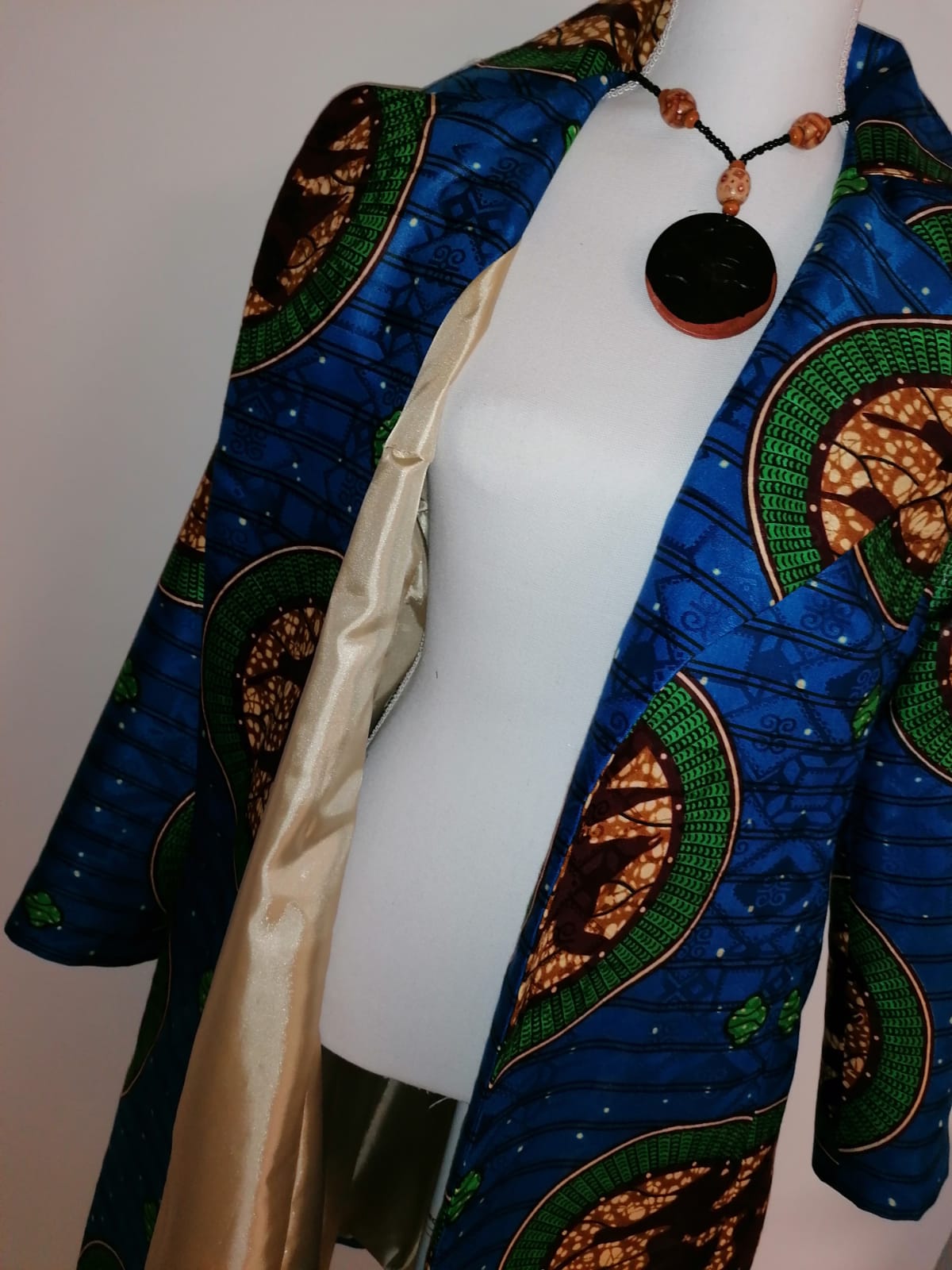 Podzimní kabát z afrického brokatu | Coat from african brocade/ bazin in blue