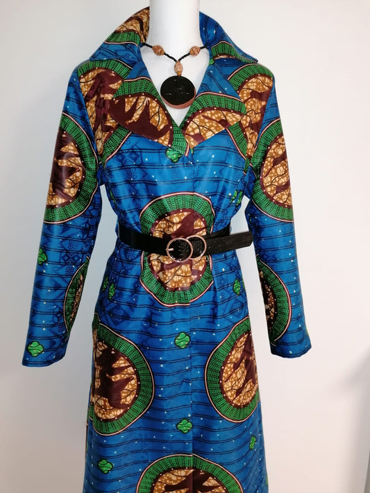 Podzimní kabát z afrického brokatu | Coat from african brocade/ bazin in blue