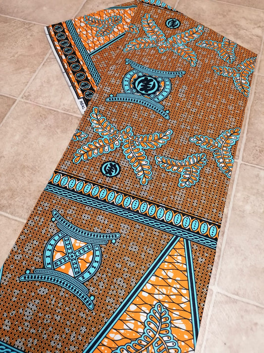 Africká látka měkčí, modro oranžová