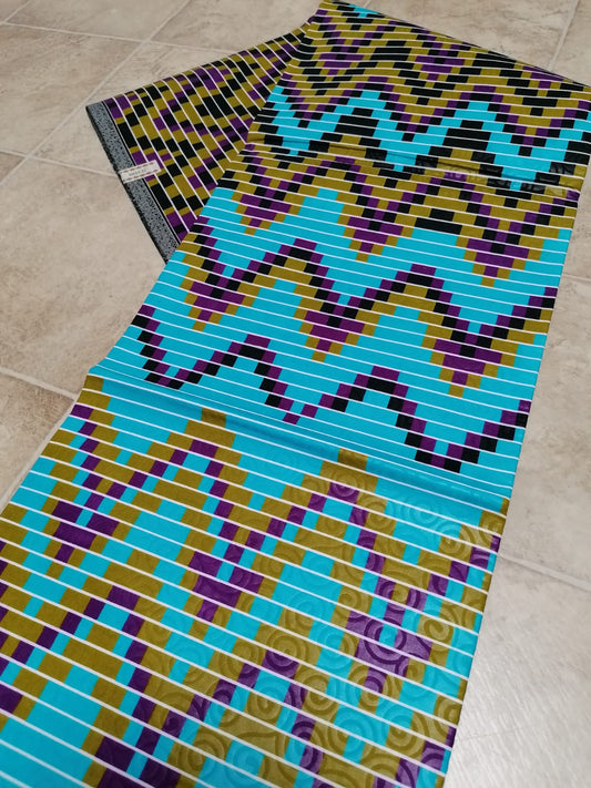 Africká látka tužší, modrá geometrická