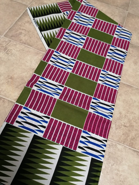 Africká látka měkčí, kente khaki růžová,Tanzanie