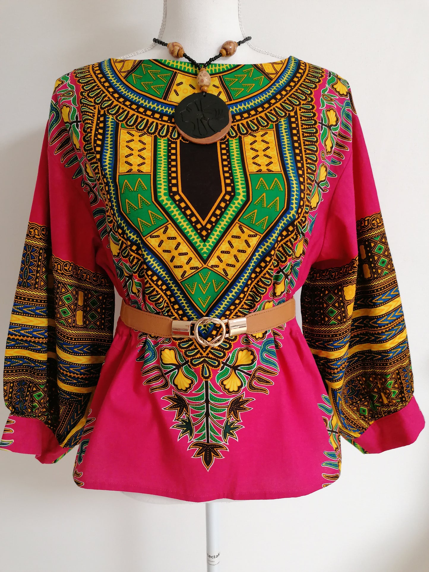 Africká halenka Dashiki / Ankara blouse pink dashiki