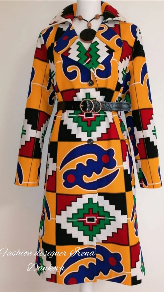 Podzimní kabát kente Ghana | Coat from ghanian kente fabric for autumn