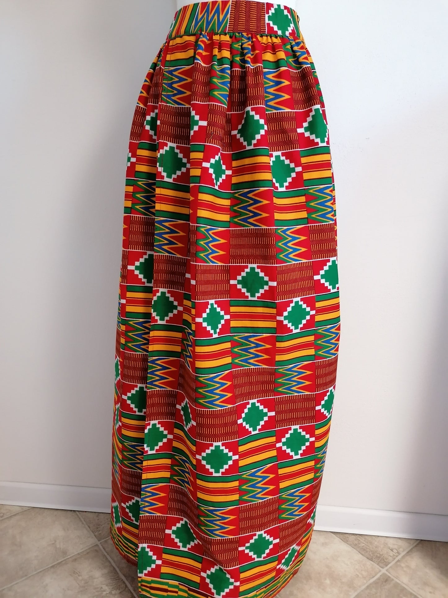 Kente print sukně červená dlouhá s rozparkem