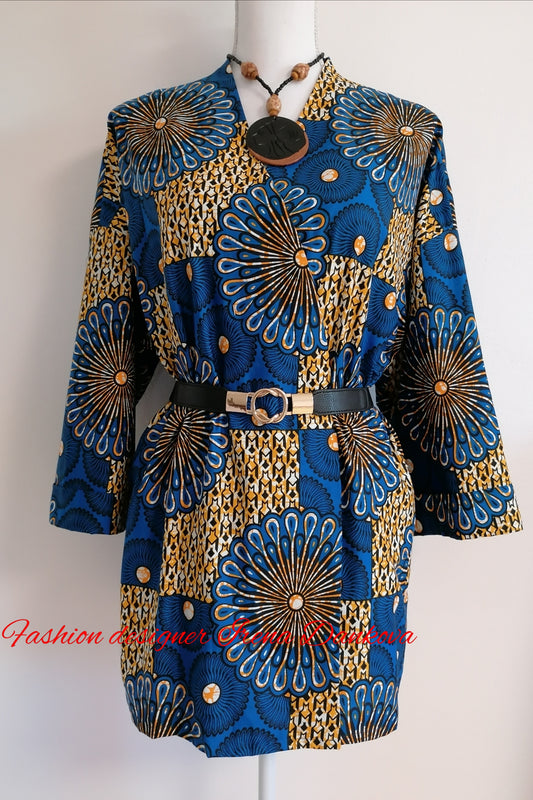 Modrý kardigan z africké látky | Blue Cardigan from african fabric