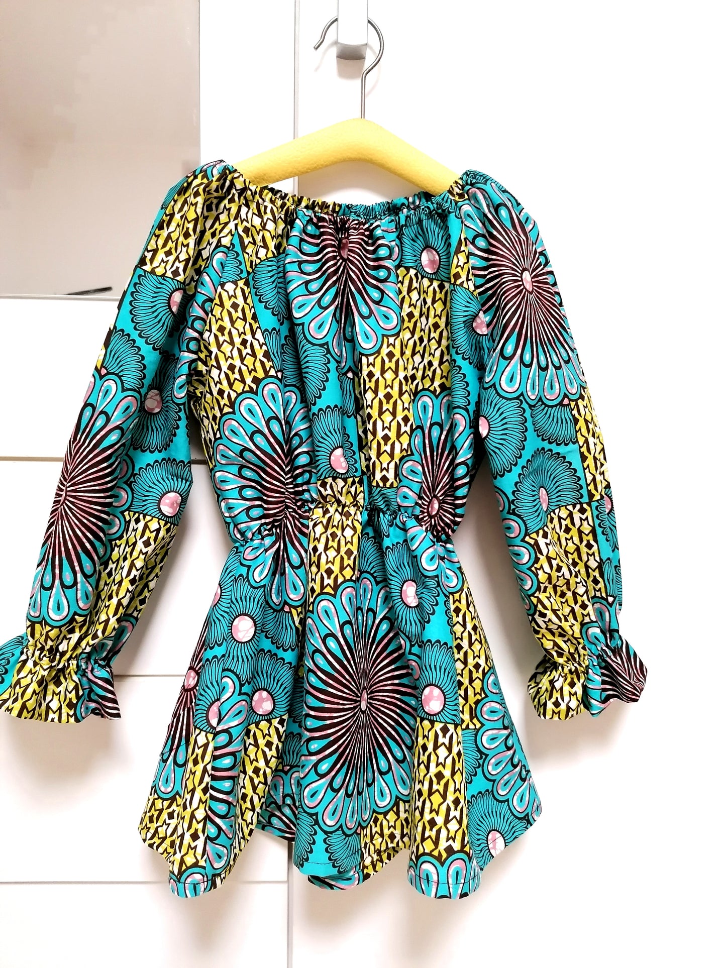 Africká tunika pro holčičky modrá s květy/African tunic for girls blue with flowers