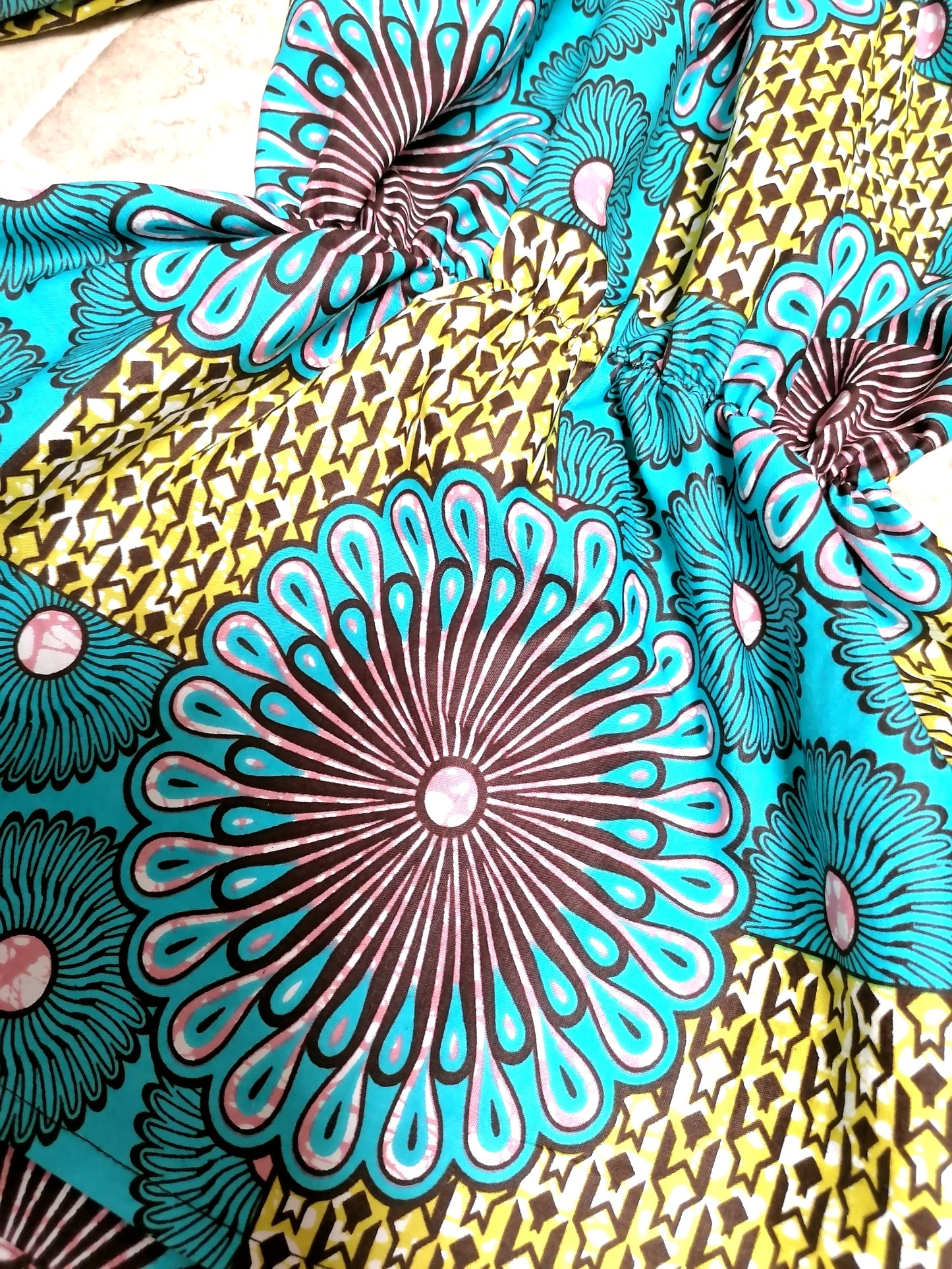 Africká tunika pro holčičky modrá s květy/African tunic for girls blue with flowers