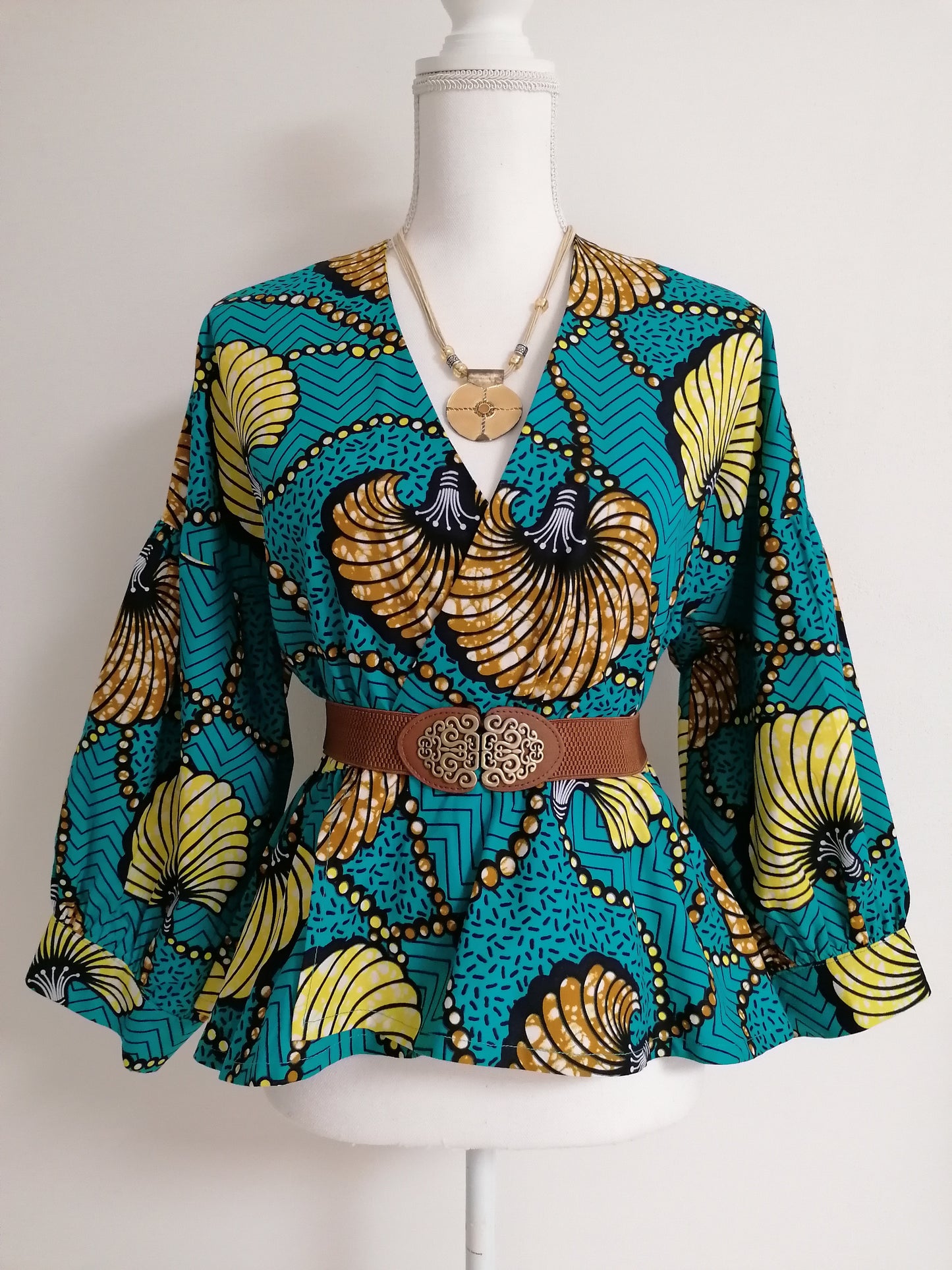 Africká halenka/blouse/ tyrkysová