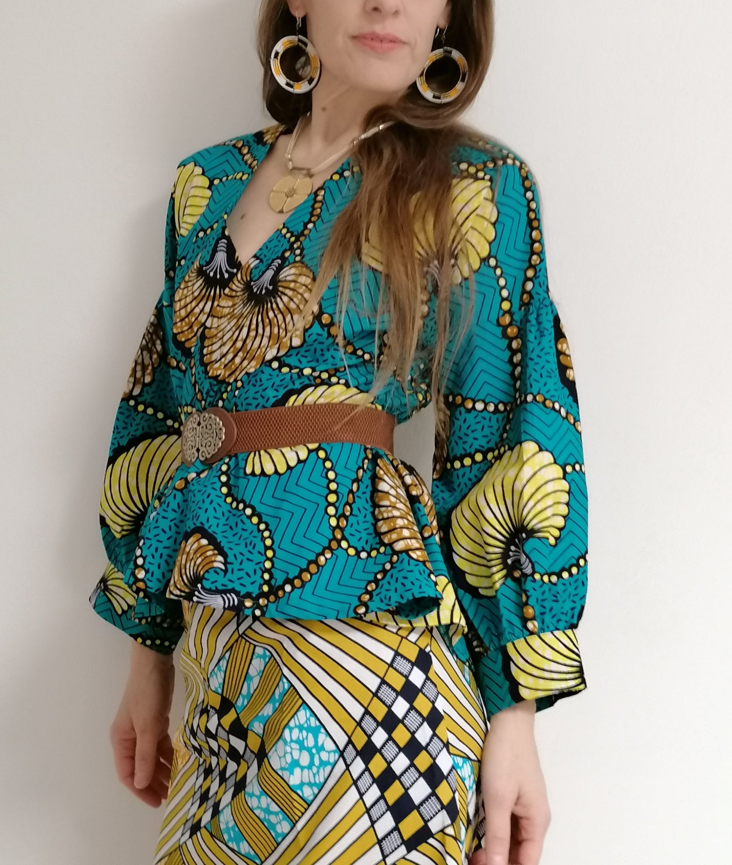 Africká halenka/blouse/ tyrkysová