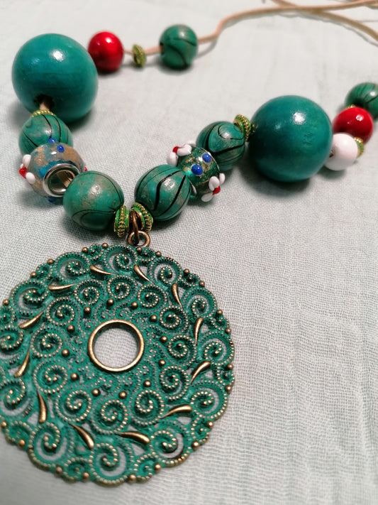 Bohemian šperk tyrkys  patina mandala