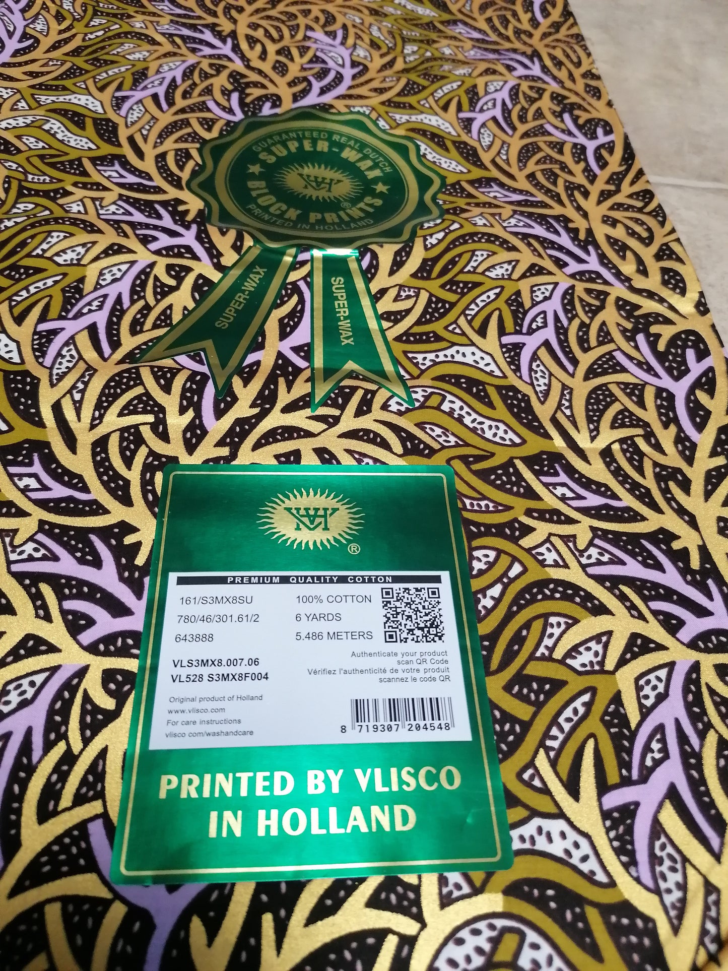 Africká látka super wax zlatý tisk