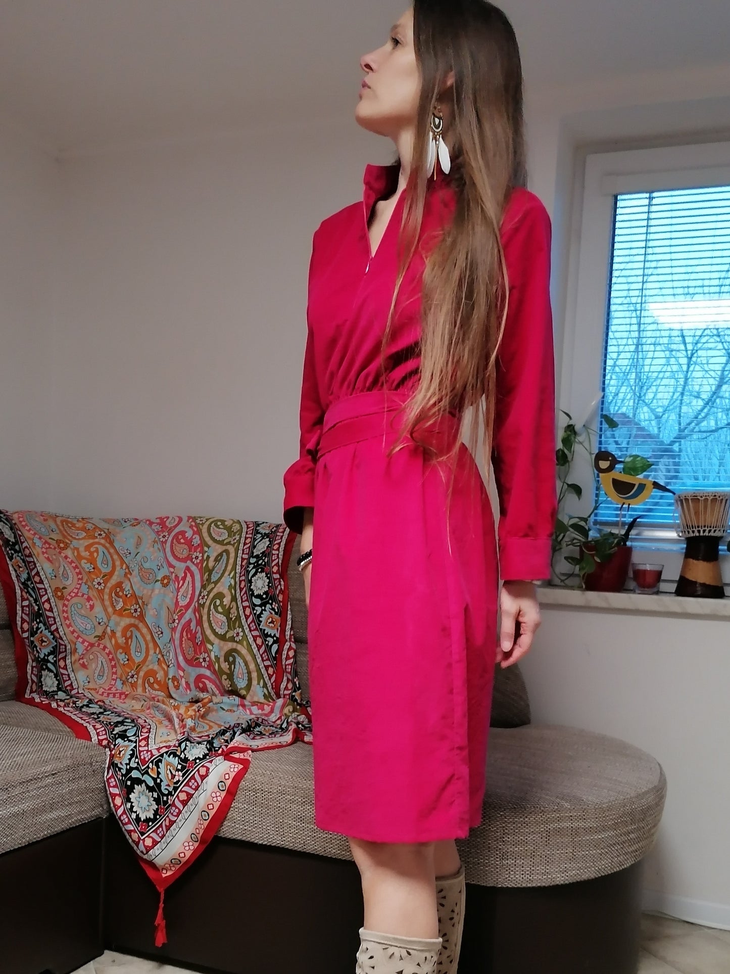 Stylové manšestrové šaty fuksiová ružová