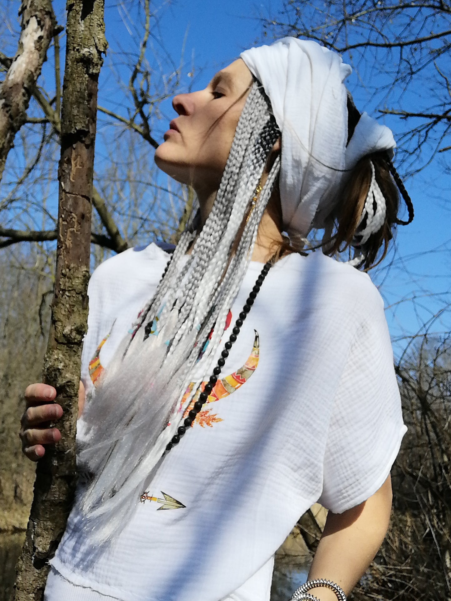 Top boho mušelínový s býčí hlavou