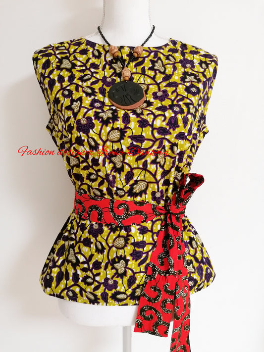 Top (blouse) z africké látky s lístečky